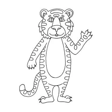 Tiger vector coloring page. Wild animal. Cute contour character. Hand drawn l Stock Illustration