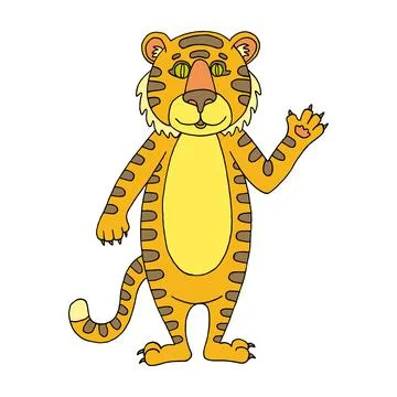 Tiger vector flat character. Wild animal. Orange beast. Hand drawn illustrati Stock Illustration