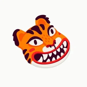 Tiger vector head, cartoon tiger funny face on white background. Stock Illustration