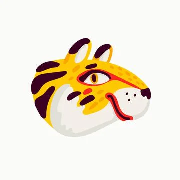 Tiger vector head, cartoon tiger funny face on white background. Stock Illustration