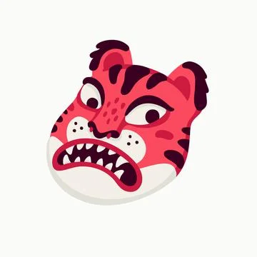 Tiger vector head, cartoon tiger funny face on white background. Illustrazione stock