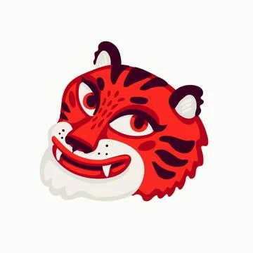 Tiger vector head, cartoon tiger funny face on white background. Stock Illustration