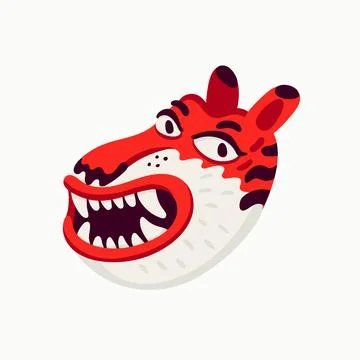 Tiger vector head, cartoon tiger funny face on white background. Illustrazione stock