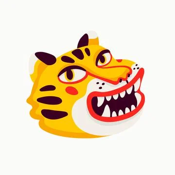 Tiger vector head, cartoon tiger funny face on white background. 스톡 일러스트