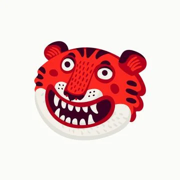 Tiger vector head, cartoon tiger funny face on white background. Stockillustratie
