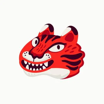 Tiger vector head, cartoon tiger funny face on white background. イラスト素材