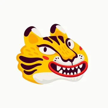 Tiger vector head, cartoon tiger funny face on white background. Illustrazione stock