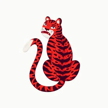 Tiger vector illustration, cartoon red tiger - the symbol of Chinese new year Stock Illustration