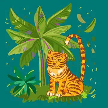 Tiger vector illustration. Hand drawn beautiful tiger. Symbol of 2022 new yea Stock Illustration