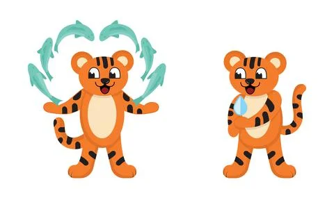 Tiger vector set. Water tiger 2022 horoscope sign. Stock Illustration