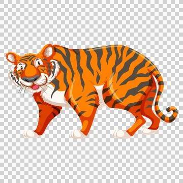 Tiger walking happily on transparent background illustration. Ilustração Stock