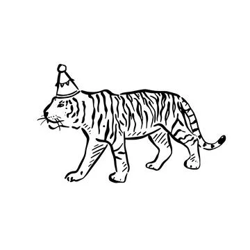 Tiger wearing a party hat Stock Illustration
