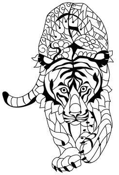 Tiger zentangle stylized, vector, illustration, hand drawn. Print for t-shirt Stockillustratie