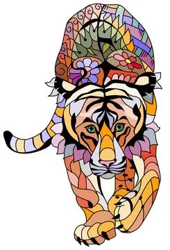 Tiger zentangle stylized, vector, illustration, hand drawn. Print for t-shirt イラスト素材