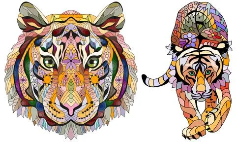 Tiger zentangle stylized, vector, illustration, hand drawn. Print for t-shi.. Illustrazione stock