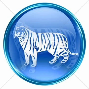 Tiger zodiac icon blue, isolated on white background. Stock Illustration