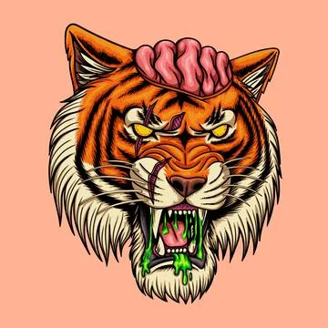 Tiger zombie head vector illustration 스톡 일러스트