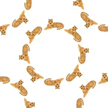 Tigers in circle seamless pattern Stock Illustration
