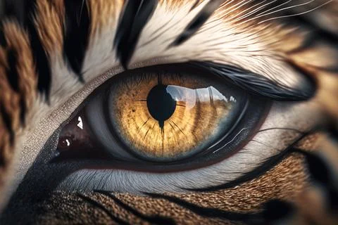 A tiger's eye with a reflection of the sky in it's iris highly detailed dig.. Illustrazione stock