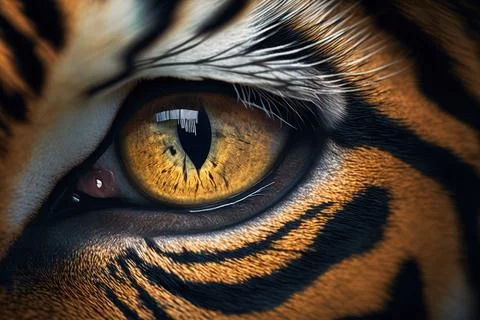 A tiger's eye is shown with a black background and orange stripes on it rea.. Stock Illustration