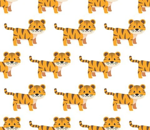 Tigers seamless pattern. Vector illustration in a flat style. Illustrazione stock