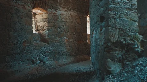 Tight Hall in Old Tower Ruin | HD Stock Footage 88323769