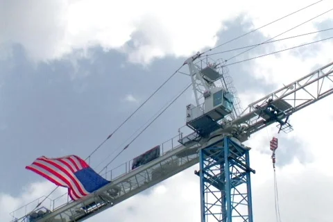 Tight Shot of an Elevated Construction Crane Stock Footage 372660