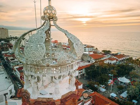Tight shot high angle view of our Lady of Guadalupe church in Puerto Vallar.. Stock Photos