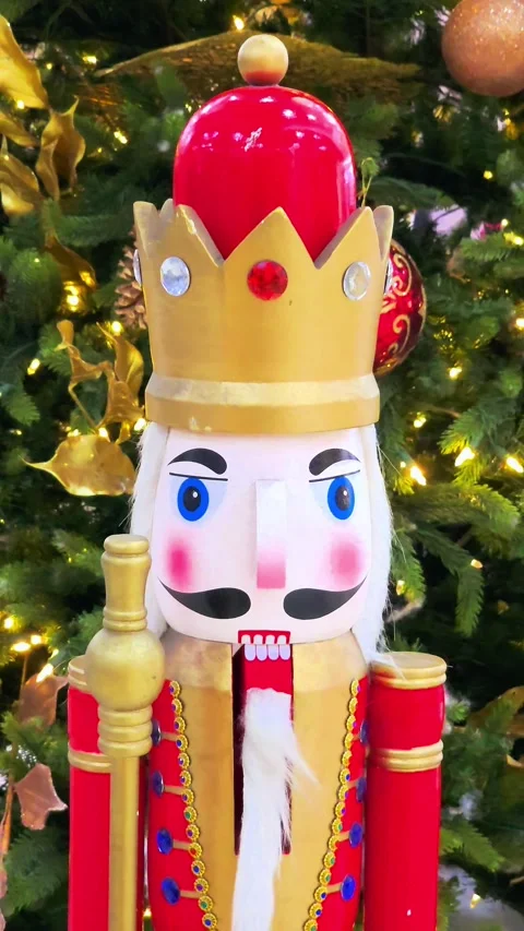 Tight Shot of Nutcracker and Christmas Tree Inside Shopping Mall 4K UHD 60 fps Video stock 259579280
