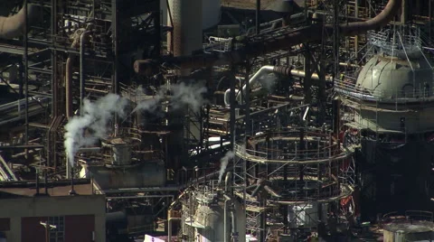 Tight shot of refinery Stock Footage 1139275
