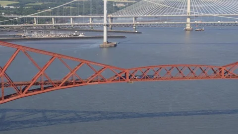 Tight Shot Of Train On Forth Bridge Stock Footage 99998372