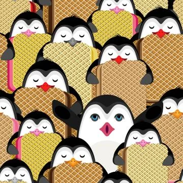 Tight vector seamless pattern of penguins carrying ice cream briquettes Illustrazione stock