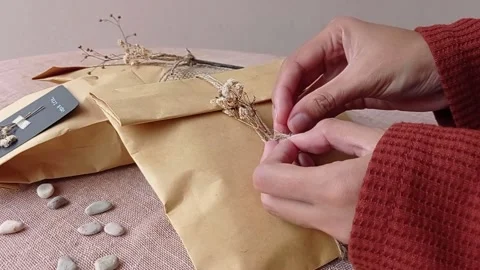 Tighten the brown rope on the gift Stock Footage 150215310