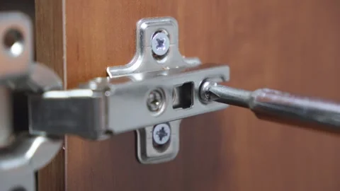 Tightening screw with hand screwdriver, securing door mechanism. Stock Footage 289567662