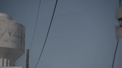 Tighter Close Up and Pan (Right to Left) to Cleveland, Ohio Water Tower Stock Footage 89945202