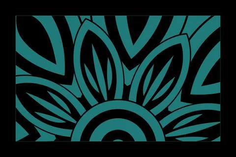 A tightly cropped teal botanical pattern spreads across a black rectangular.. Stock Illustration