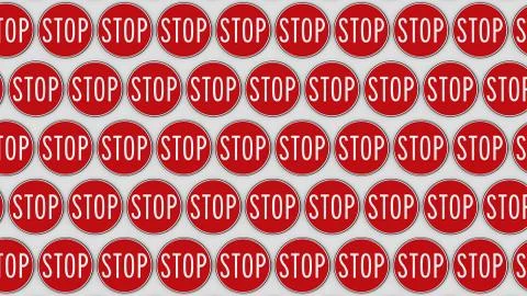Tightly Packed and Ordered Grid of Circular Red Stop Signs Stock Illustration
