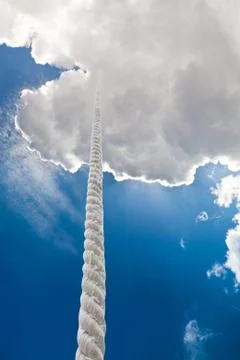 Tightrope rises to clouds in dark sky Stock Illustration