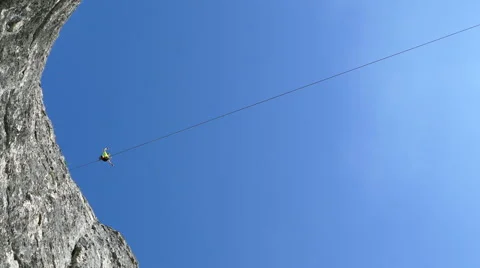 Tightrope Walker Goes on a Rope Stock Footage 62944857