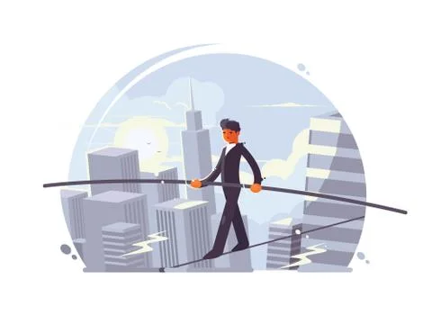 Tightrope walker going on rope Stock Illustration