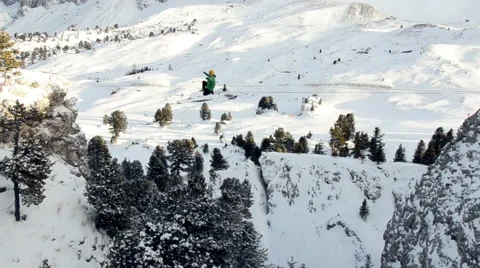 Tightrope walker in the mountain falling aerial shot dramatic Stock Footage 47694012