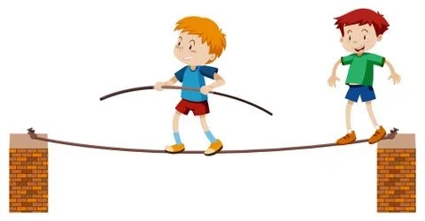 Tightrope Walker on White Background Stock Illustration