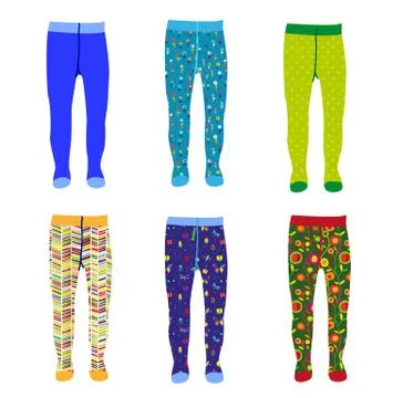 Tights for kids with different pattern and designs set. Vector graphic illust Stock Illustration