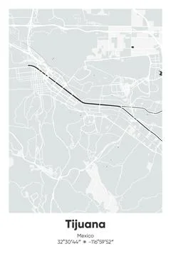 Tijuana, Mexico - vector map of city in Gray, Black, White, BW colors Stockillustratie