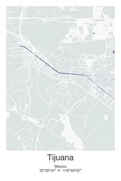 Tijuana, Mexico - vector map of city in Gray, Blue, Green, White colors Stock Illustration