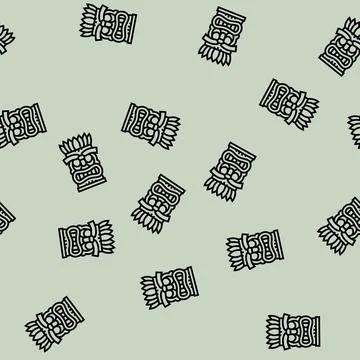 Tiki mask line seamless pattern Stock Illustration