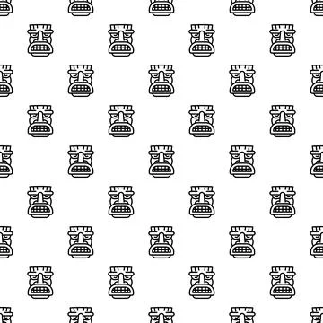 Tiki mask seamless pattern representing polynesian culture Stock Illustration