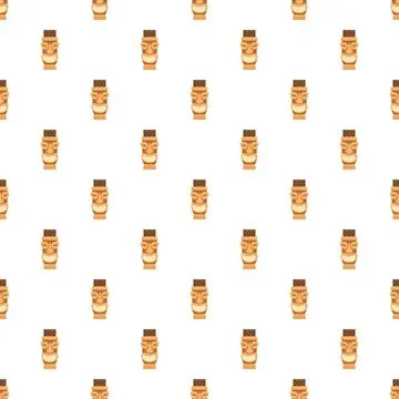 Tiki mask totem repeating pattern on white background Illustrazione stock