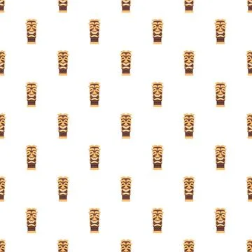 Tiki mask totem repeating pattern on white background イラスト素材