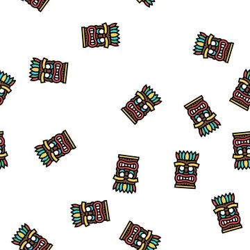 Tiki mask vector seamless pattern Stock Illustration
